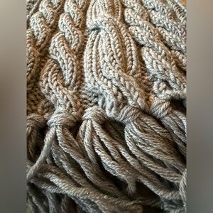 Hand-knitted Gray Cable Knit Scarf with Fringe